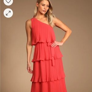 Lulu's Orange Pink One Shoulder Ruffled Tiered Sundress